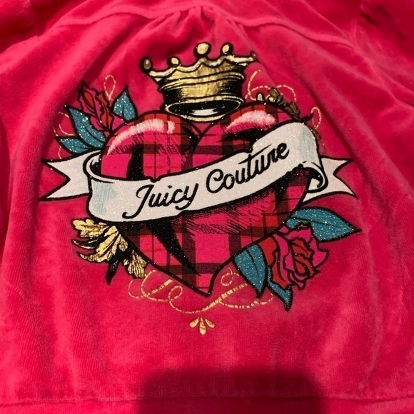 JUICY COUTURE Pink Velour Girls Hoodie size XS 4/5 Y2K - Picture 5 of 5